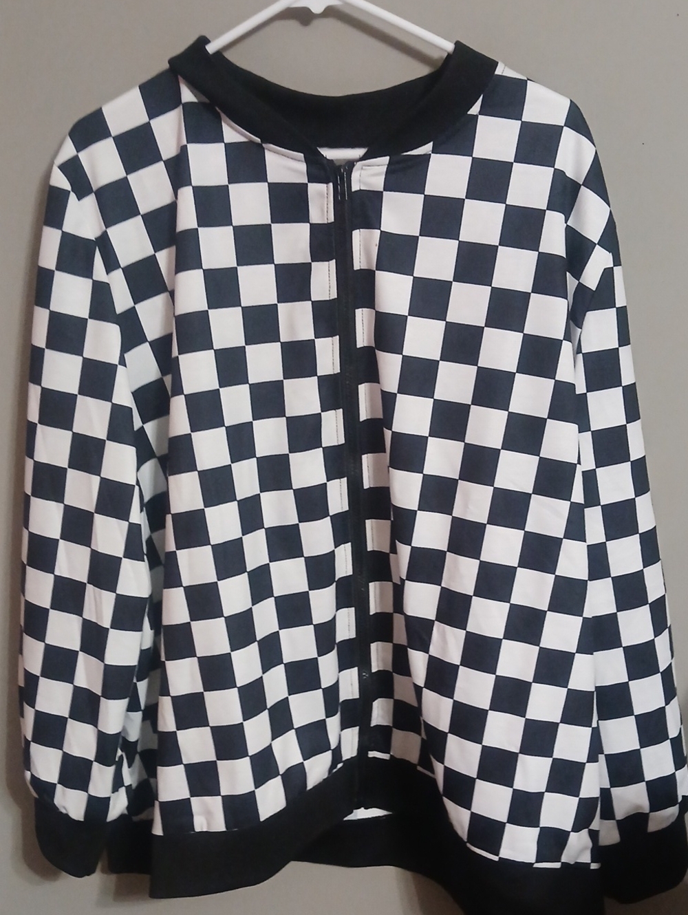 Women's Black & White Checkerboard Bomber Jacket